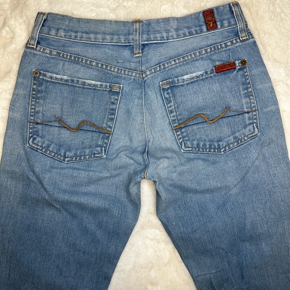 ⚡️Rad Vintage Y2K 7 For All Mankind Light Blue Denim Wash Distressed Flare Jeans - Picture 9 of 13